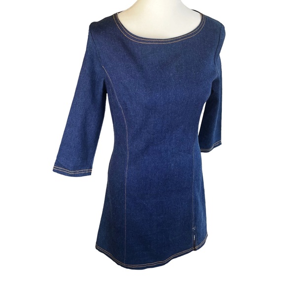 Vintage 90s Denim Mini Dress Navy Blue Size Medium - Picture 11 of 11